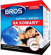 BROS Elektro na komary + wkłady płytki. Urządenie + płytki 10szt. Elektryczne urządzenie na komary z wkładami. Płytki, które pod wpływem ciepła uwalniają substancję, doskonale zwalczają owady nawet przy otwartych oknach. Jedna płytka działa przez 10h. Produkt ma niedrażniący zapach. Urządzenie jest bezgłośne, nie zak...
