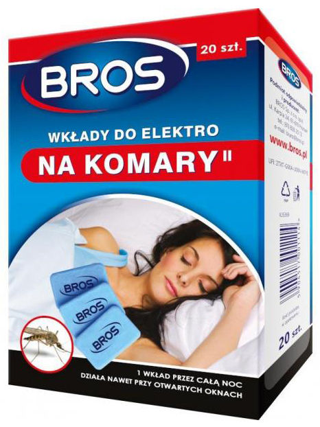 BROS Wkłady do elektro na komary 20 szt., opakowanie niebiesko-czerwone z widokiem śpiącej kobiety