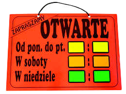 Tablica laminowana otwarte-zamknięte z kolorowymi przyciskami, polska instrukcja