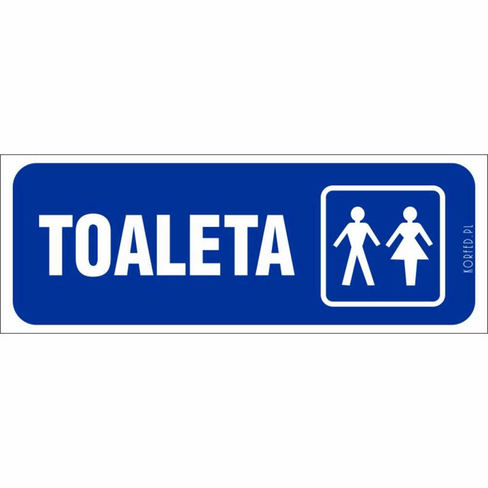 Tablica naklejka informacyjna Toaleta z ikonami mężczyzny i kobiety na niebieskim tle