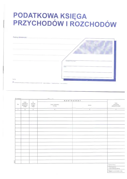 DR Podatkowa Księga Przych. i Rozch A-5 Druki akcydensowe przeznaczone do wypełniania, wykorzystywane w czynnościach urzędowych, handlowych. Niezbędne w funkcjonowaniu firm, urzędów i innych jednostek zgodnie z obowiązującymi normami prawnymi.