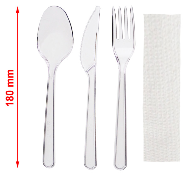 KONFEKCJA: Widelec+Nóż+Łyż Serwetka 1szt TRANSPARENTNE PREMIUM