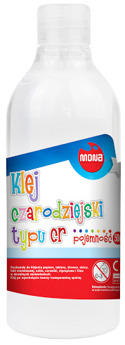 Klej Czarodziejski MONA butelka 500ml, bezbarwny uniwersalny klej do papieru i drewna