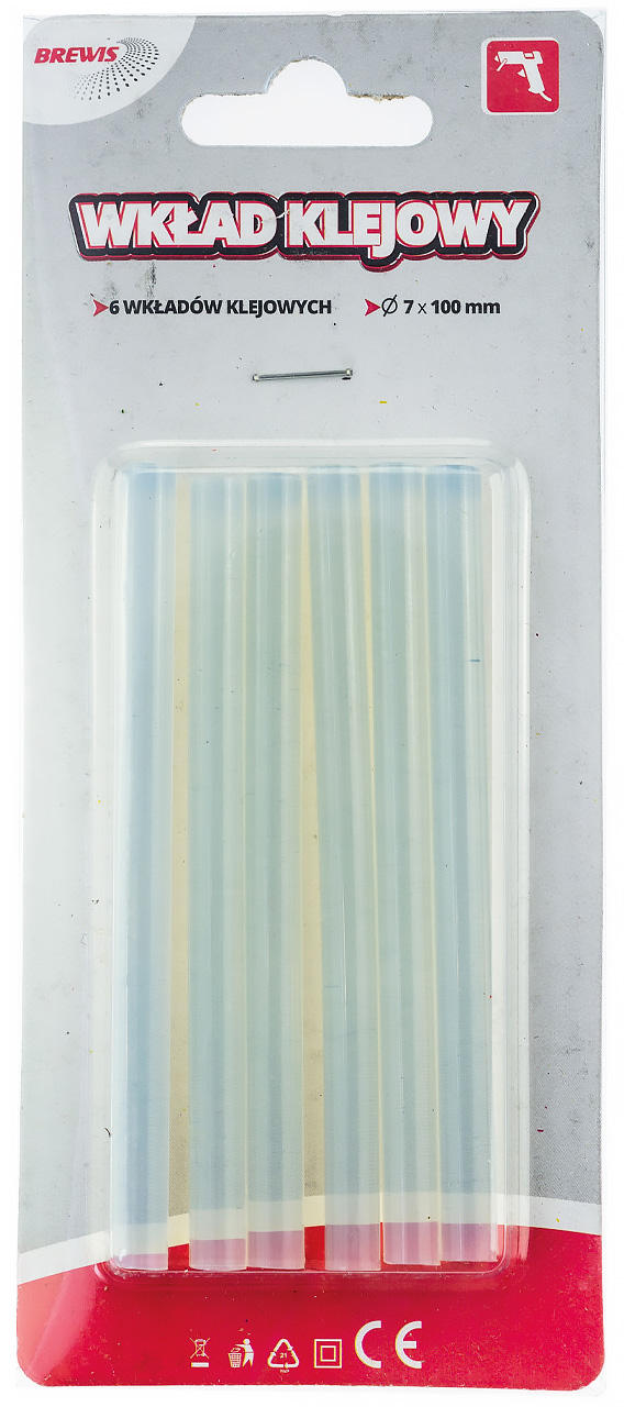 Klej do pistoletu na gorąco 6 wkładów 7x100 mm transparentny marki Brewis