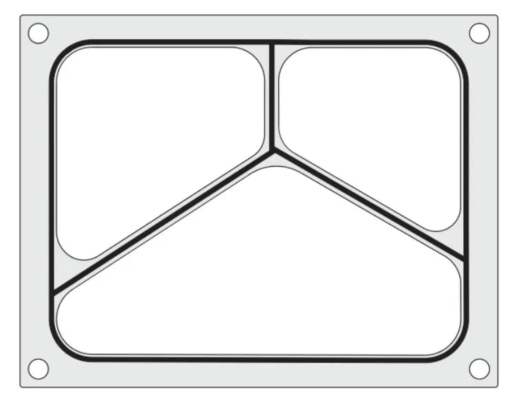 Matryca do zgrzewarki HENDI na tackę trójdzielną 227x178mm, aluminiowa z czarną silikonową uszczelką.