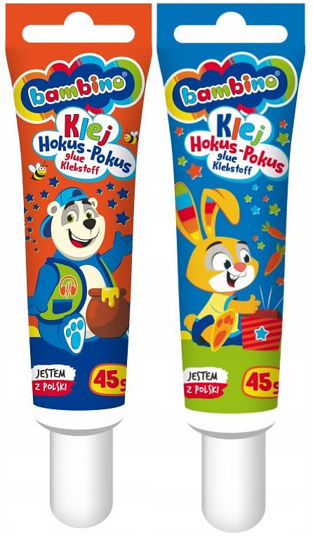 Klej magiczny Bambino Hokus Pokus 45g w tubie z precyzyjną końcówką dla dzieci.