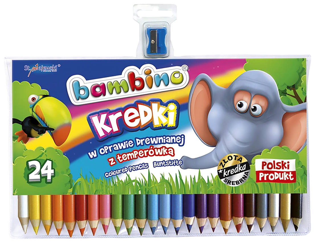 Kredki ołówkowe Bambino 24 kolory w oprawie drewnianej z temperówką