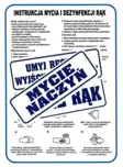 Tablica PCV instrukcja mycia i dezynfekcji rąk z piktogramami i polskim tekstem.
