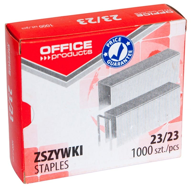 Zszywki biurowe 23/23 Office Products 1000 sztuk w czerwonym opakowaniu.