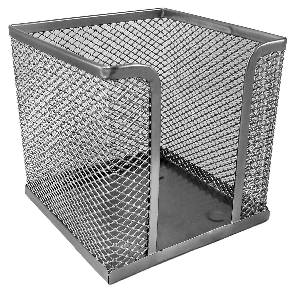 Przybornik metalowy na karteczki srebrny siatka kwadratowa z wewnętrznym przegrodami 10x10x10cm