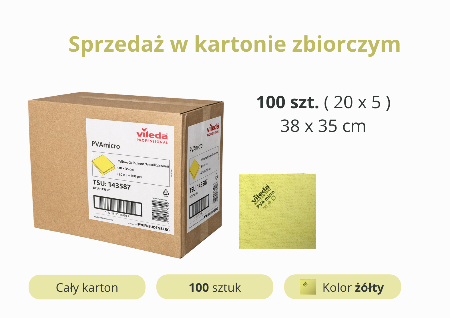 Ścierka Vileda PVAmicro żółta 38x35cm opakowanie zbiorcze 100 sztuk
