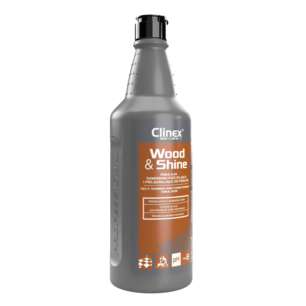 Emulsja do pielęgnacji drewna Clinex Wood & Shine 1l w butelce z czarnym zalewem