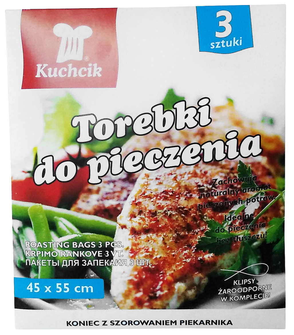 Torebki do pieczenia 45/55 3szt Torebki do pieczenia Kuchcik 45x55cm, opakowanie 3 sztuk z klipsami do zamykania.