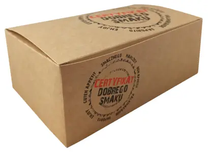 Pudełko papier. NA WYNOS zamykane 1szt 12/22/7,5  KURCZAK DUŻY "CERTYFIKAT"