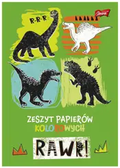 Blok papieru kolorowego A5 Unipap Rawki 10 kartek z dinozaurami na zielonym tle
