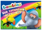 Blok/Papier kolorowy A4 10 kart./NabłyszUnipap Blok techniczny Bambino z 10 kolorowymi nabłyszczanymi kartkami A4 w opakowaniu z słoniem i tęczą.