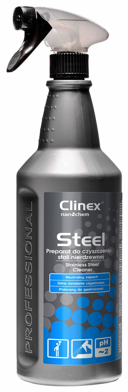 CLINEX Steel stali nierdzewna 1L Czyszczenie powierzchni ze stali nierdzewnej Kwaśny preparat myjący przeznaczony do mycia powierzchni i urządzeń ze stali nierdzewnej. Środek posiada doskonałe właściwości czyszczące i odtłuszczające. Usuwa kamień, nacieki z rdzy, uciążliwy brud i tłuszcz. Dzięki specjalnej opracowanej formule, z...