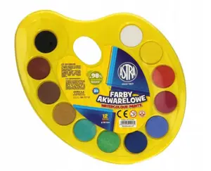 Farby akwarelowe 12 kol+Paletka ASTRA ECO Farby akwarelowe to wysokiej jakości farby wodorozcieńczalne gwarantujące żywe i intensywne kolory. Pozwalają łączyć się z farbami temperowymi, plakatowymi oraz kredkami woskowymi. Farby znajdują się w paletce ułatwiającej malowanie. Opakowanie zawiera...