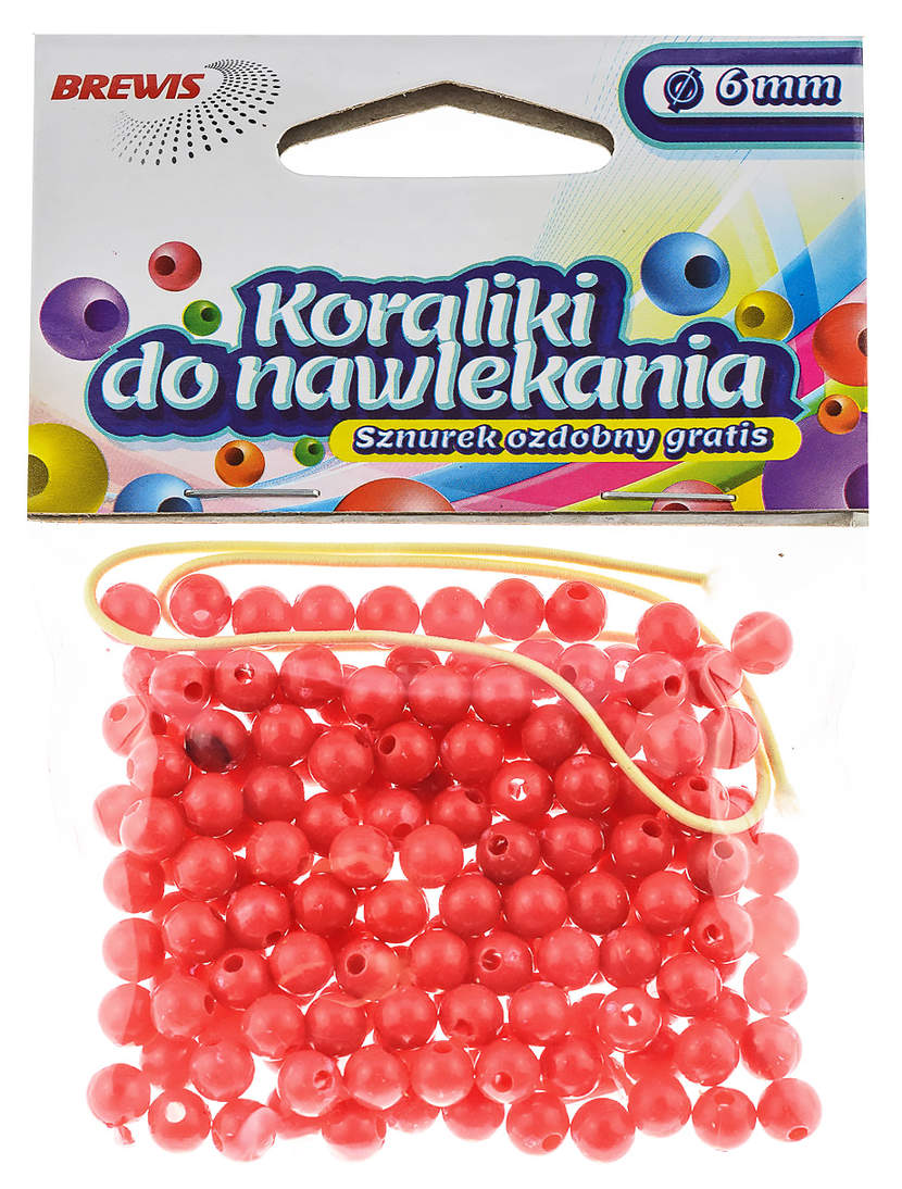 Koraliki drewniane 6mm do nawlekania w kolorze czerwonym marki Brewis ze sznurkiem ozdobnym gratis.