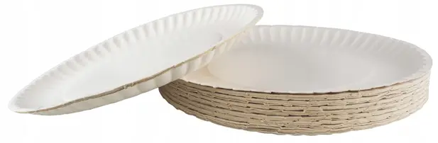 Talerz papierowy 23cm biały z karbowanym brzegiem, opakowanie 50 sztuk.