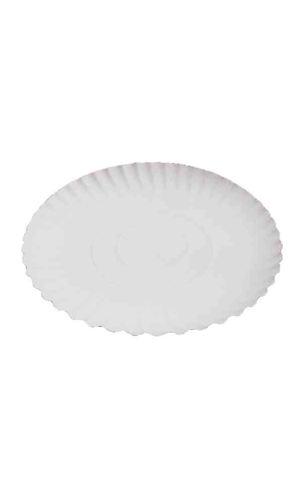 Talerz papierowy 25cm 100szt BIAŁY Talerz papierowy 25cm biały, opakowanie 100 sztuk, z falistym brzegiem.