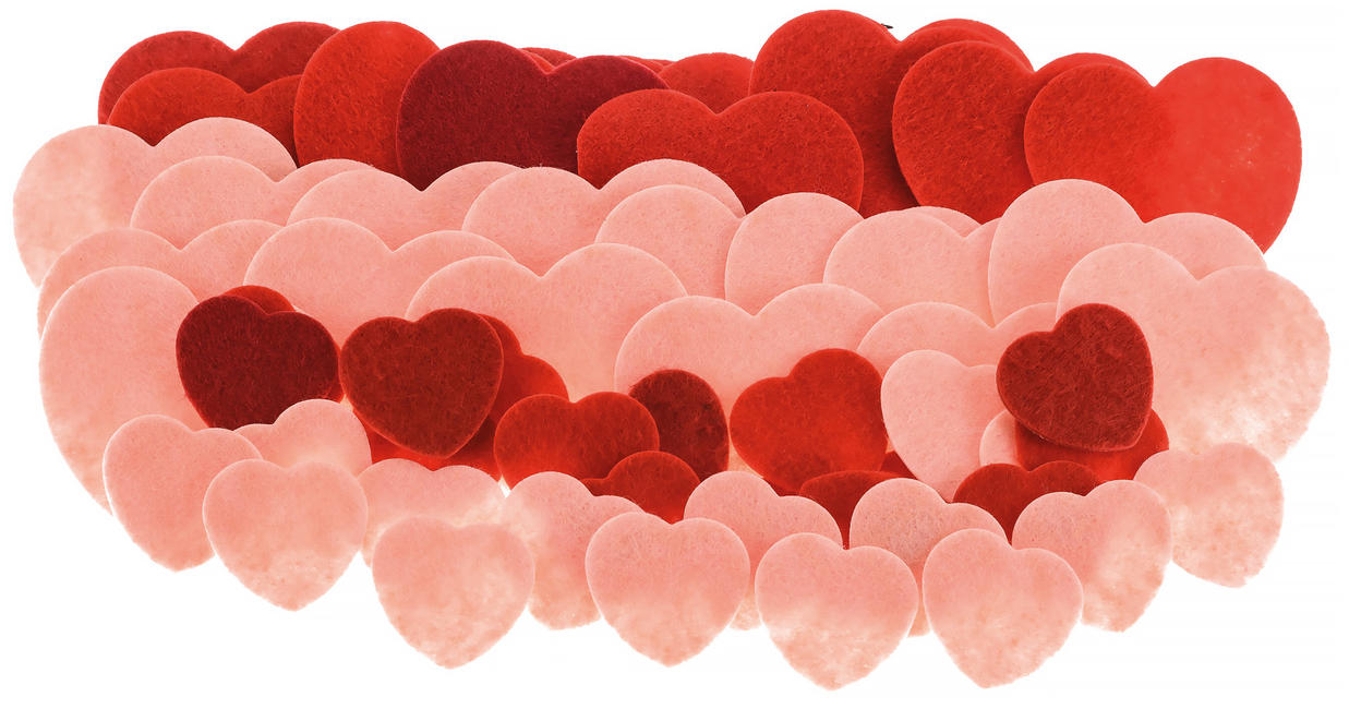 Naklejki serca z filcu na samoprzylepnej taśmie umożliwiającej łatwe i wygodne odklejanie. Opakowanie zawiera: 60szt.