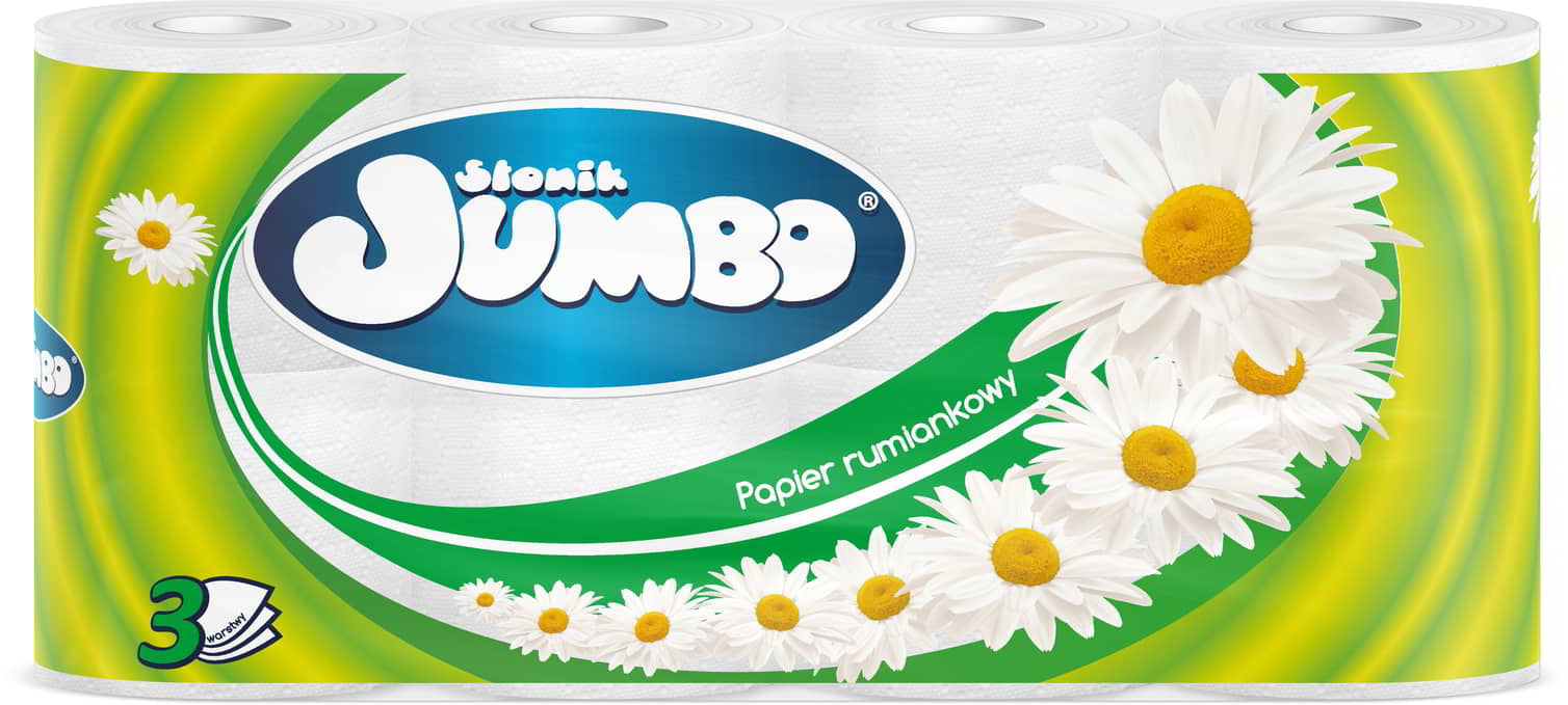 Papier toaletowy SŁONIK JUMBO 8 rolekRUMIANKOWY 3 warstwowy 0,60kg 16mb 150 listków *Idealnie sprawdzi się u osób ze skórą wrażliwą i skłonną do podrażnień
*Wykonany w 100% z celulozy
*Dodatkowo posiada delikatny rumiankowy zapach
*Bardzo wytrzymały, składający się z 3 warstw
*Opakowanie: 8 rolek