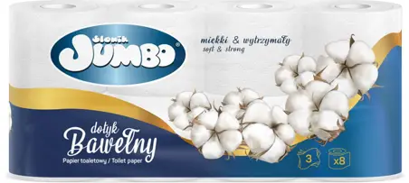Papier toaletowy SŁONIK JUMBO 8 rolekBAWEŁNA 3 warstwowy 0,58kg 16mb 150 listków