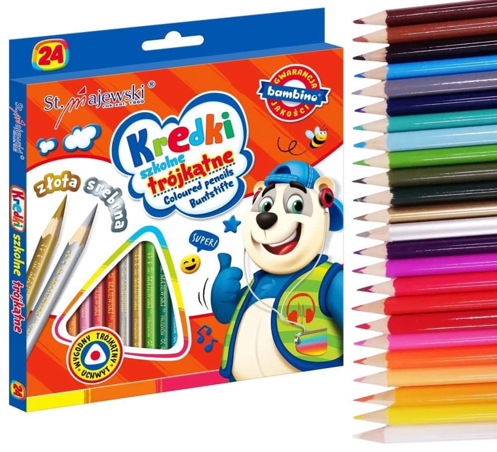 Kredki szkolne wykonane są z wysokiej jakości materiałów, dzięki którym odporne są na wszelkie złamania. Dobrze kryją, są nietoksyczne i miękko rysują. Trójkątny kształt pozwala idealnie ułożyć się w dłoni dziecka. Opakowanie zawiera: 18szt.

