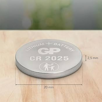 Bateria GP CR 2025 litowa 3V guzikowa srebrna, widok z wymiarami