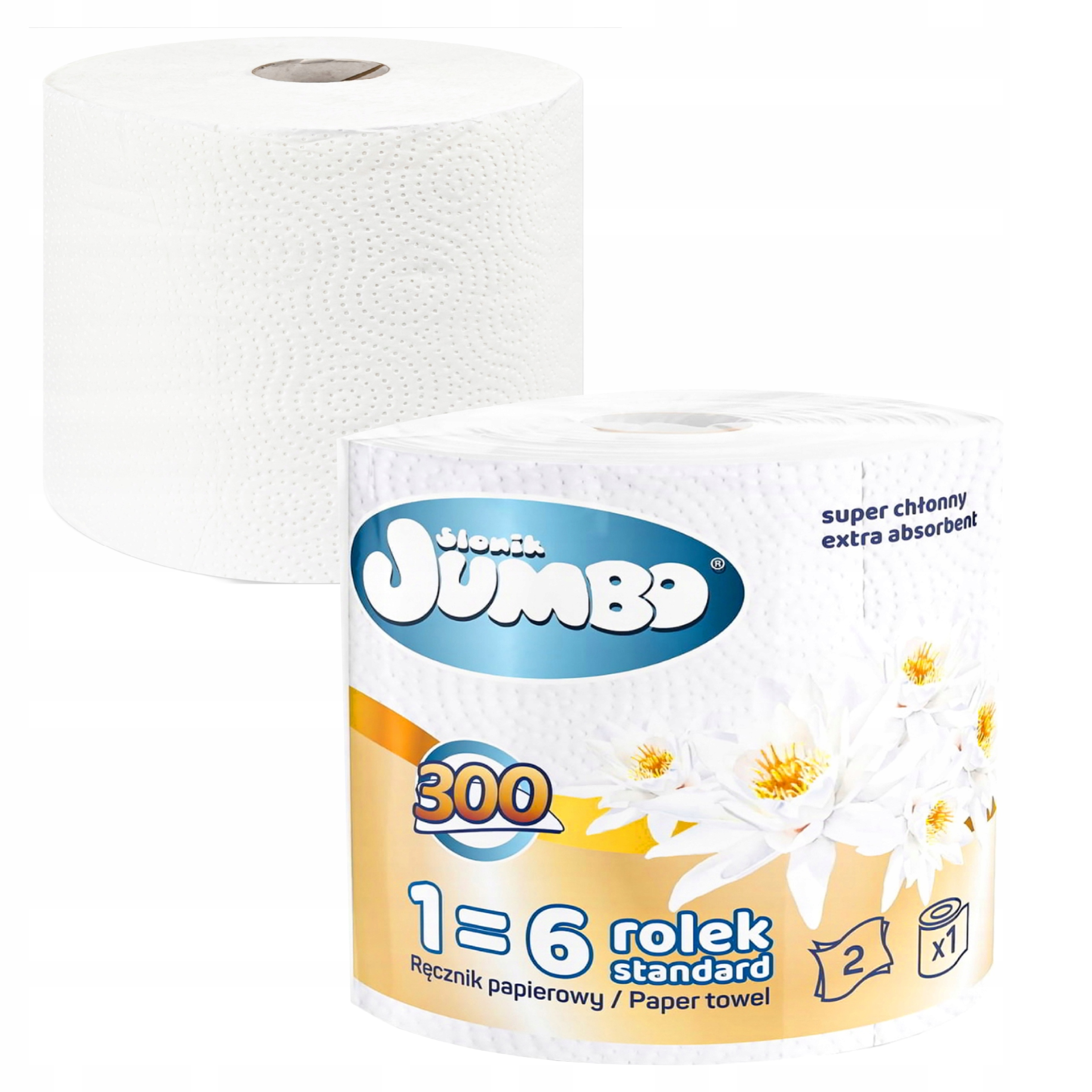 Ręcznik papierowy celuloza SŁONIK JUMBO MAXI 2-warstwowy, 300 listków, format zastępujący 6 rolek.