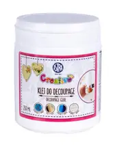 Gotowy klej na bazie polioctanu winylu, do wszystkich technik serwetkowych. Przeznaczony również do klejenia papieru, drewna, kasetonów, korka, ceramiki, tkanin, folii aluminiowej oraz styropianu. Po wyschnięciu tworzy przezroczystą warstwę.

