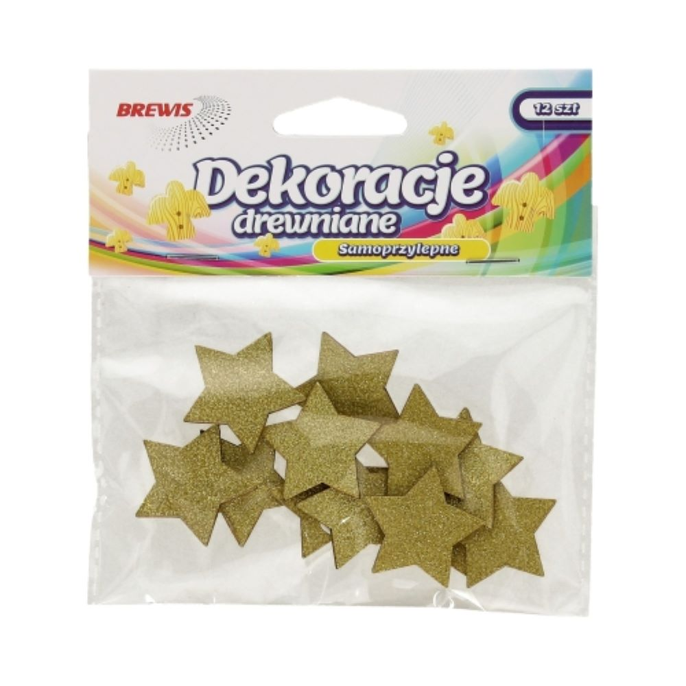 Dekoracje drewniane gwiazdki samoprzylepne złote 12 sztuk