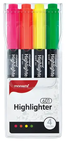 Zakreślacz idealny do papieru i faksów z intensywnym tuszem fluorescencyjnym, odpornym na blaknięcie. Wygodny, wbudowany klips pozwala idealnie zmieścić się w kieszeniach lub  przegródkach teczki. Opakowanie zawiera: 4szt ( żółty, zielony, pomarańczowy...