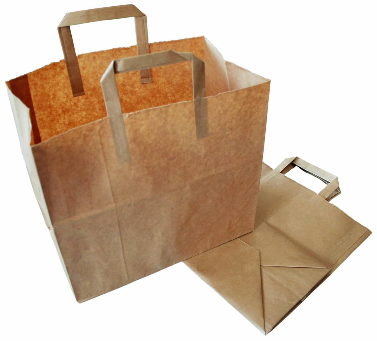 Torba papierowa klockowa z płaskim uchem, wymiary 26x14x30 cm, kolor naturalny kraft.