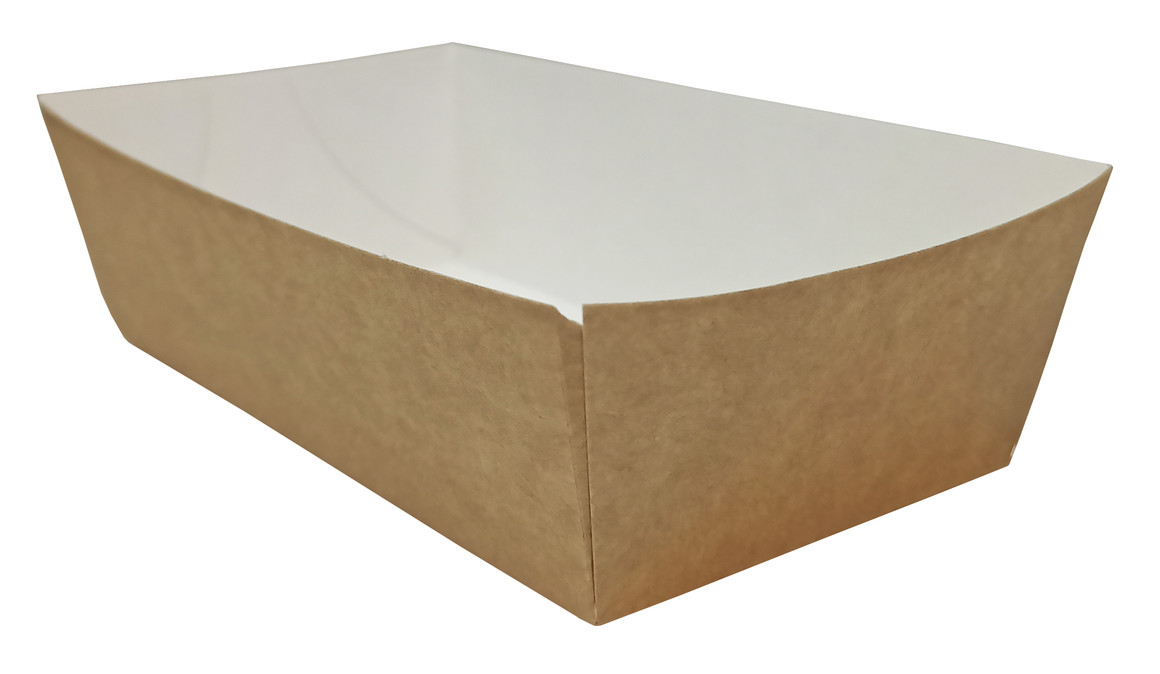 Tacka łódka kraft mała nr 0 brązowa z białym wnętrzem 135x75x37mm