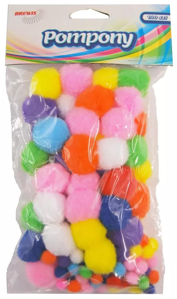 Pompony MIX 10,25 mm 100 sztuk w workeczku, kuleczki poliestrowe w różnych kolorach do prac plastycznych