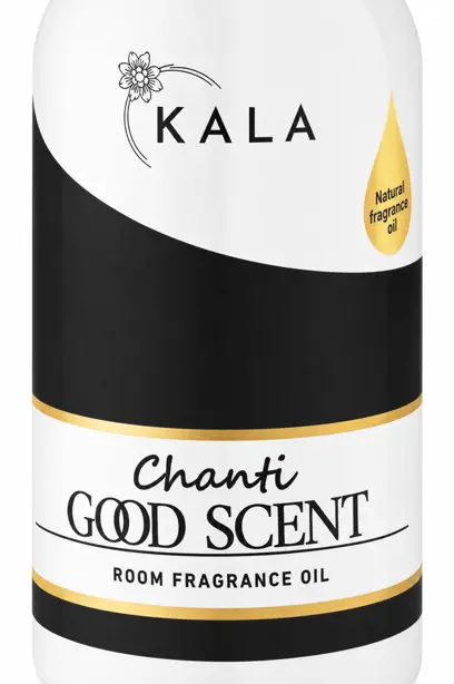 Butelka olejku zapachowego KALA Good Scent Chanti bez spray'a, widok cylindrycznego opakowania z etykietą.