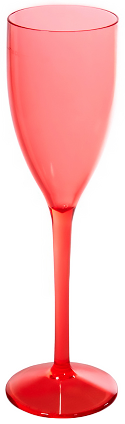 Kieliszek do szampana z poliwęglanu w kolorze czerwonym, pojemność 120ml, elegancka forma na wysokiej nodze.