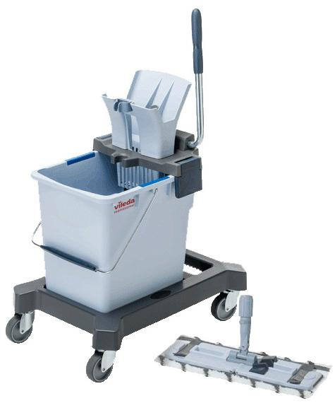 Wózek czyszczący Vileda UltraSpeed Professional starter kit z wiadrem 25L, prasą, uchwyt i mopem.