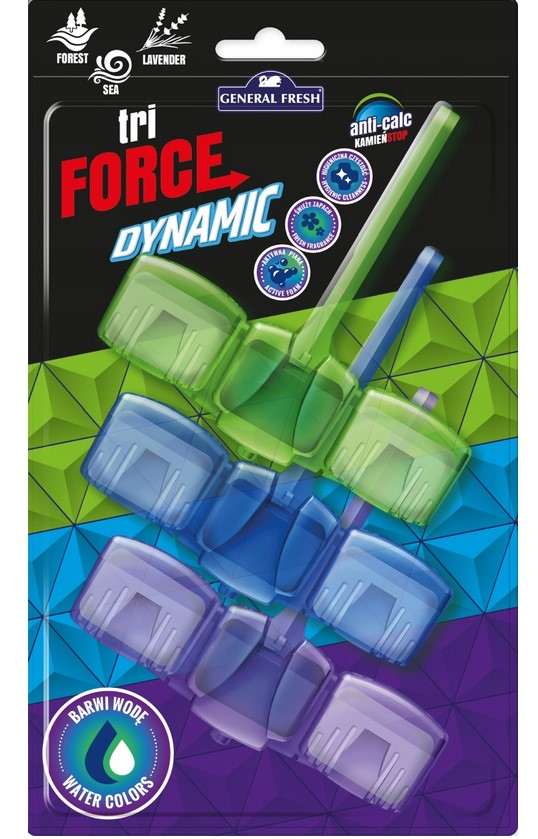 Kostki WC General Fresh Tri Force Dynamic 3 sztuki 45g barwiące wodę las morze lawenda