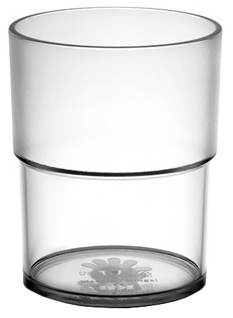 PC Szklanka ECO Transparent 180ml śred. 6 cm wys. 7,5cm Szklanka ECO Transparent 180ml z poliwęglanu, cylindryczna, bezbarwna z czarnymi paskami i elementem na dnie, średnica 6 cm, wysokość 7,5 cm.