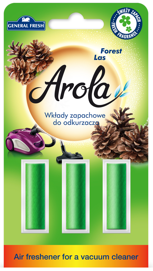 Wkłady zapachowe do odkurzacza Arola Las General Fresh, zestaw trzech zielonych wkładów o zapachu leśnym.