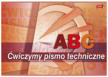 Blok do pisania technicznego A-4 z 6 kartkami, okładka pomarańczowa z alfabetem i napisem ABC.