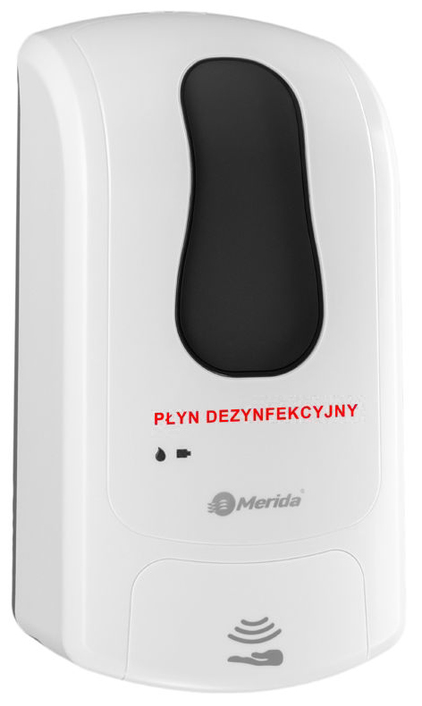 Dozownik płynów dezynfekcyjnych MERIDA ONE automatyczny biały z czarnym przyciskiem