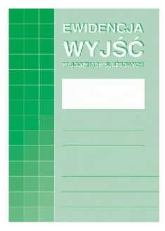 Druk DR Ewidencja wyjść w godz. służb. A4, zielony formularz z polami do wypełnienia