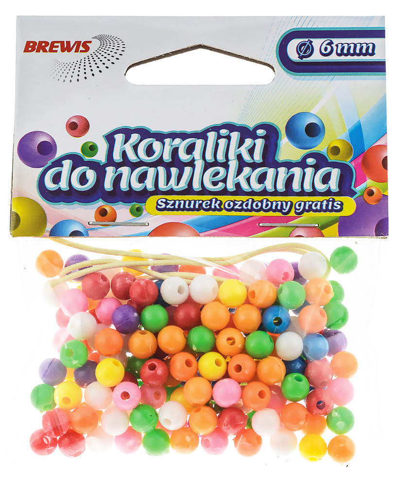 Koraliki do nawlekania BREWIS 6mm w różnych kolorach ze sznurkiem, zestaw do tworzenia biżuterii.