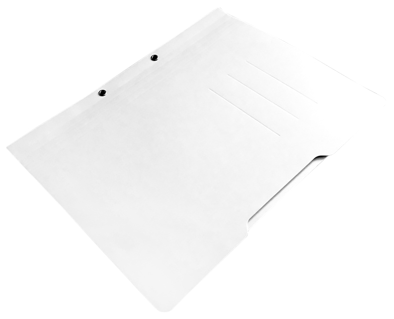 Skoroszyt oczkowy w formacie: A4, wymiary: 255x310mm. Wykonany z wysokiej jakości bezkwasowej tektury. Gramatura: 280-300g. Pełna strona tytułowa, plastikowy docisk dokumentów zabezpiecza przed skaleczeniem.