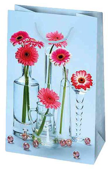 Wytrzymała i odporna na zgięcia torebka ozdobna,  została stworzona na prezenty, upominki. Posiada sznureczek pełniący funkcję ucha. Posiada również delikatnie usztywniane dno. Wymiary: 16x24 cm.
Wzory wysyłane losowo