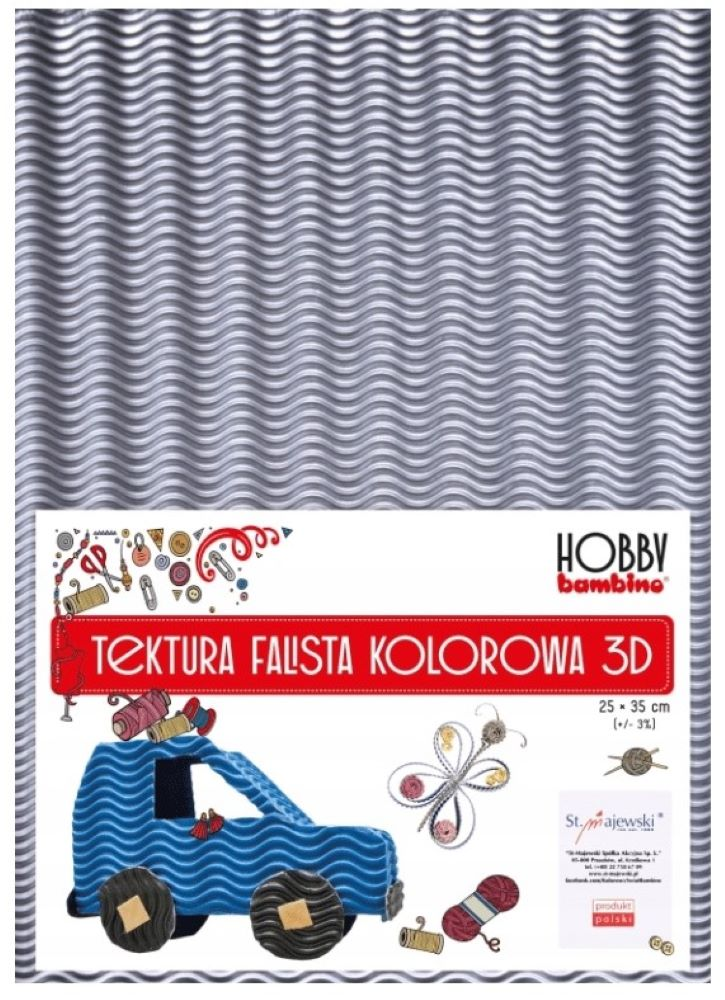 Tektura falista kolorowa 3D Bambino 25x35cm 10 sztuk do prac plastycznych z efektem falistym.